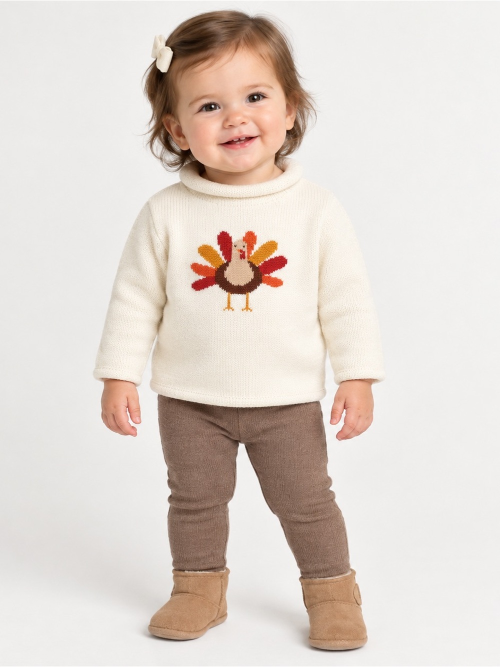 Mud Pie Cream Knit Turkey Rollneck Sweater Size 6-12M